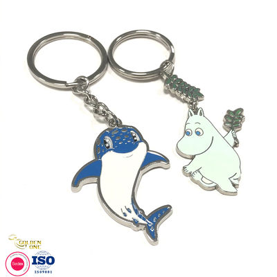 Newest Custom Manufacturer Snowman Cute Gift Key Ring Silver Plated Charm Dolphin Animal Keychain with Glitter