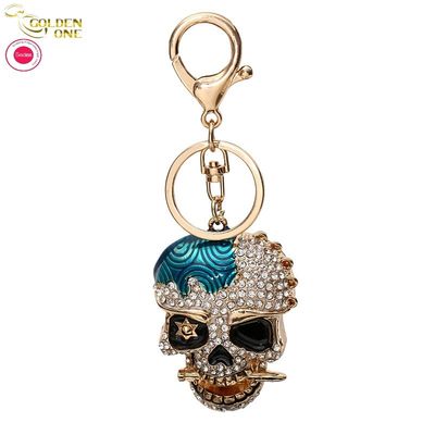 New Manufacturers European American diamond Ghost head creative epoxy metal 3d hip hop car keychain for bag pendant