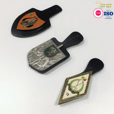 International Custom Shaped Lapel Pins , Soft Enamel Metal Zinc Alloy Badge With Leather