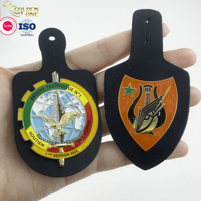 International Custom Shaped Lapel Pins , Soft Enamel Metal Zinc Alloy Badge With Leather