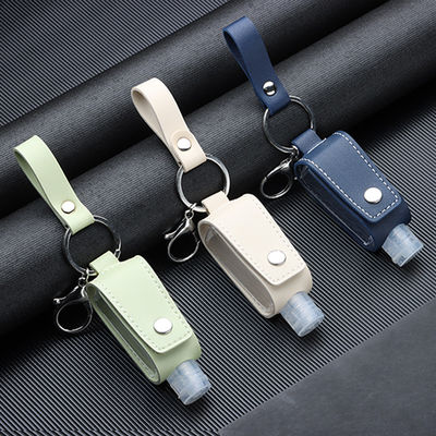 Factory Custom Promotion Gift portable bottle holder Leather Hand Sanitizer Holder Keychain