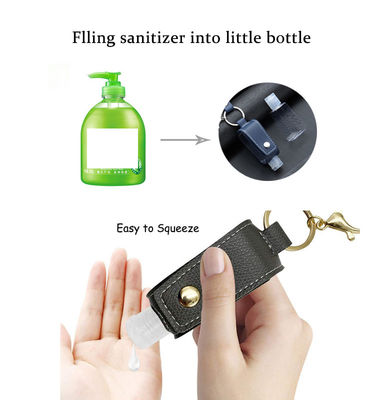 Factory Custom Promotion Gift portable bottle holder Leather Hand Sanitizer Holder Keychain