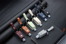 Factory Custom Promotion Gift portable bottle holder Leather Hand Sanitizer Holder Keychain