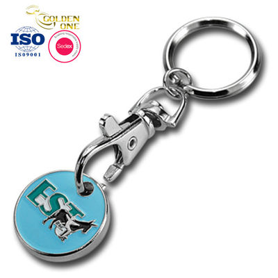 Printing Shopping Trolley Keyring , Round Domed Sticker Key Ring Coin Holder
