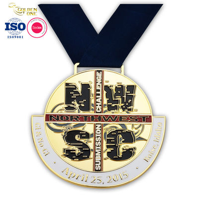 Shiny Gold Plated Enamel Brass Hollow Out Unique Zinc Alloy Medals With Lanyard