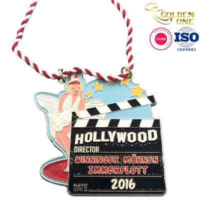 Shiny Gold Plated Enamel Brass Hollow Out Unique Zinc Alloy Medals With Lanyard
