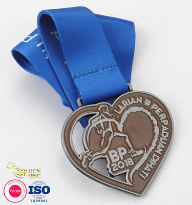 Zinc Alloy Custom Running Sport Metal Heart Shaped Medal With Sublimation Lanyard