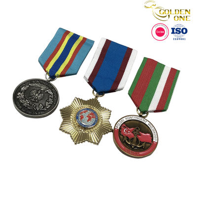 Zinc Alloy Antique Gold Medal , Metal Sports 3D Raised Round Award Medals And Ribbons