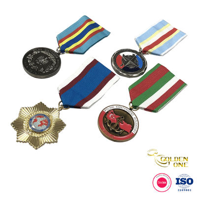 Zinc Alloy Antique Gold Medal , Metal Sports 3D Raised Round Award Medals And Ribbons
