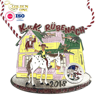Good Quality Metal Shiny Silver 2D Custom Shape Medallion Casting Fill colors Carnival Medal For Celebration Gift