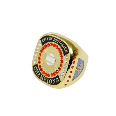 Soft Enamel Sports Championship Rings Custom Made Shiny Gold Plated