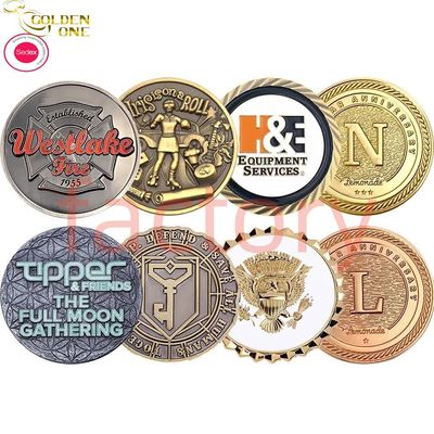 Round Zinc Alloy Metal Challenge Coins Masonic Custom Gold For Business Gift