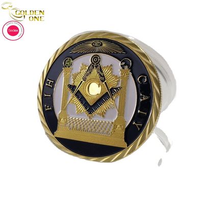 Round Zinc Alloy Metal Challenge Coins Masonic Custom Gold For Business Gift