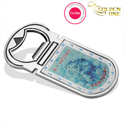 Silver Plated Metal Wine Opener Domed Sticker Custom Shape For Gift