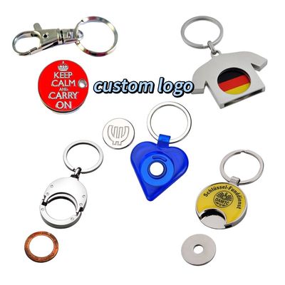 Custom Metal Blank Logo Trolley Coin Keychain Shopping Cart Embossed Coin Holer Keychain