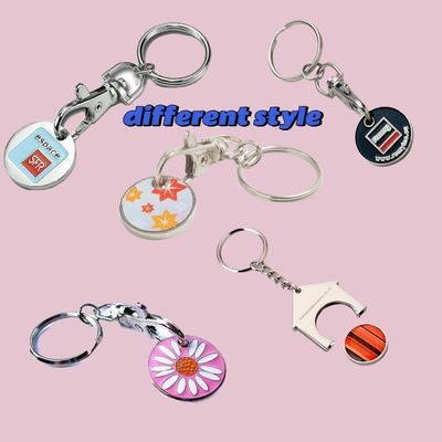 Custom Shape Pendant Metal Enamel Trolley Coin Keyring Supermarket Shopping Cart Token Keychain
