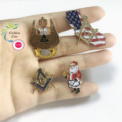 Freemason Mason Usa Shiny Gold Plated Custom Lapel Pin Soft Enamel Custom Logo Badge