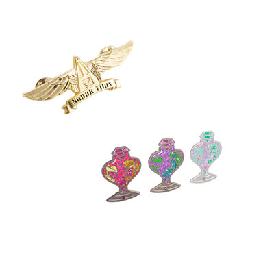 Hot sales factory feather hard enamel pins rainbow flag gift funny custom pin badge with glitter