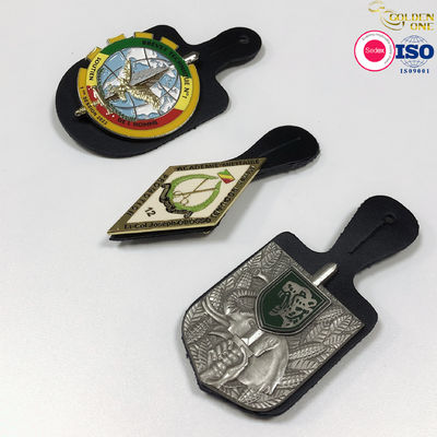 International Custom Shaped Lapel Pins , Soft Enamel Metal Zinc Alloy Badge With Leather
