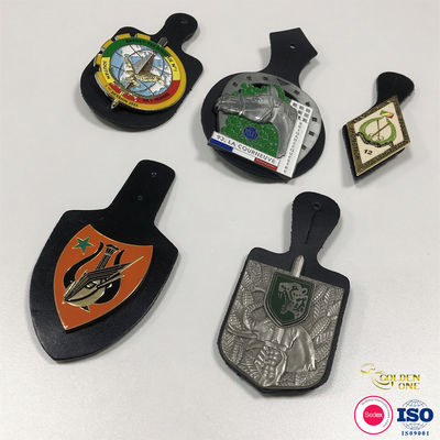 International Custom Shaped Lapel Pins , Soft Enamel Metal Zinc Alloy Badge With Leather