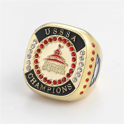 Soft Enamel Sports Championship Rings Custom Made Shiny Gold Plated