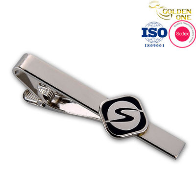 Engraved Clip Tie Bar With Chain Custom Silver Nickel Cufflinks